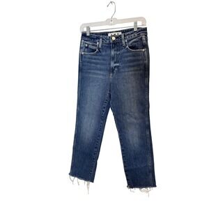 AMO Chloe Crop‎ Jeans Womens 27 Blue High Rise Raw Hem Frayed Kismet Denim USA